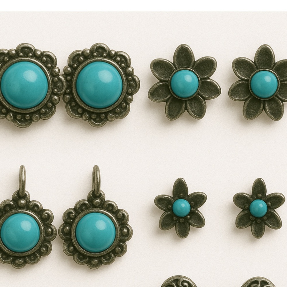 Turquoise and Silver Stud Earrings Set of 4 Pairs!